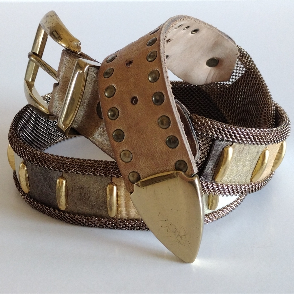 Sand Castle USA Metallic Leathers Solid Brass Buckle Mesh Belt Vintage